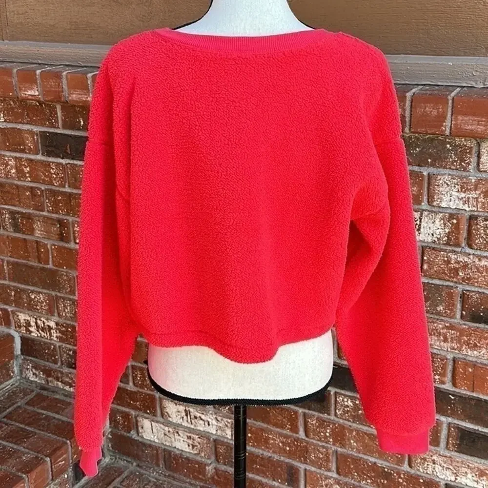 Splendid Sundown Ashley Pullover Cropped Sweatshirt Candy Apple Red Women's S